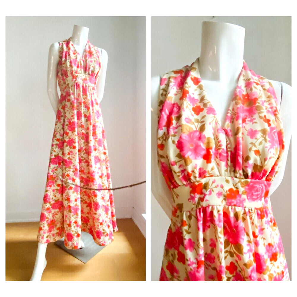 Vintage Windsor Dress Clourful Pink Floral Sleeveelss A line Maxi Dress S